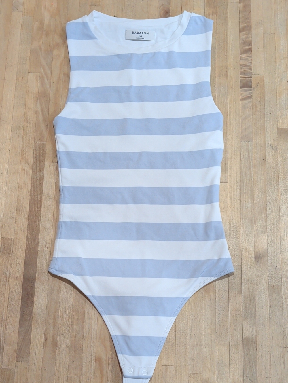 Babaton Light Blue & White Striped Sleeveless Bodysuit Size 2XS